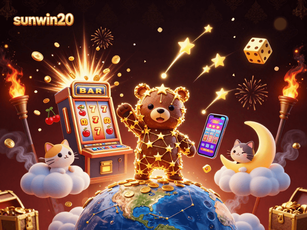 Experience the excitement of sunwin20 with a vibrant 3D casino scene featuring dynamic characters and elements.