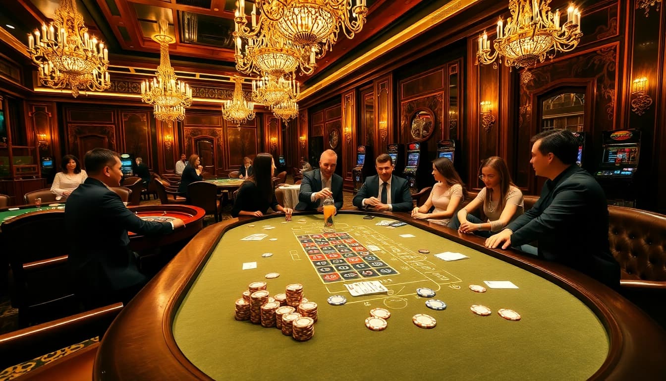 Experience high-stakes gambling at the luxurious b52 poker table with vibrant atmosphere and professional players.