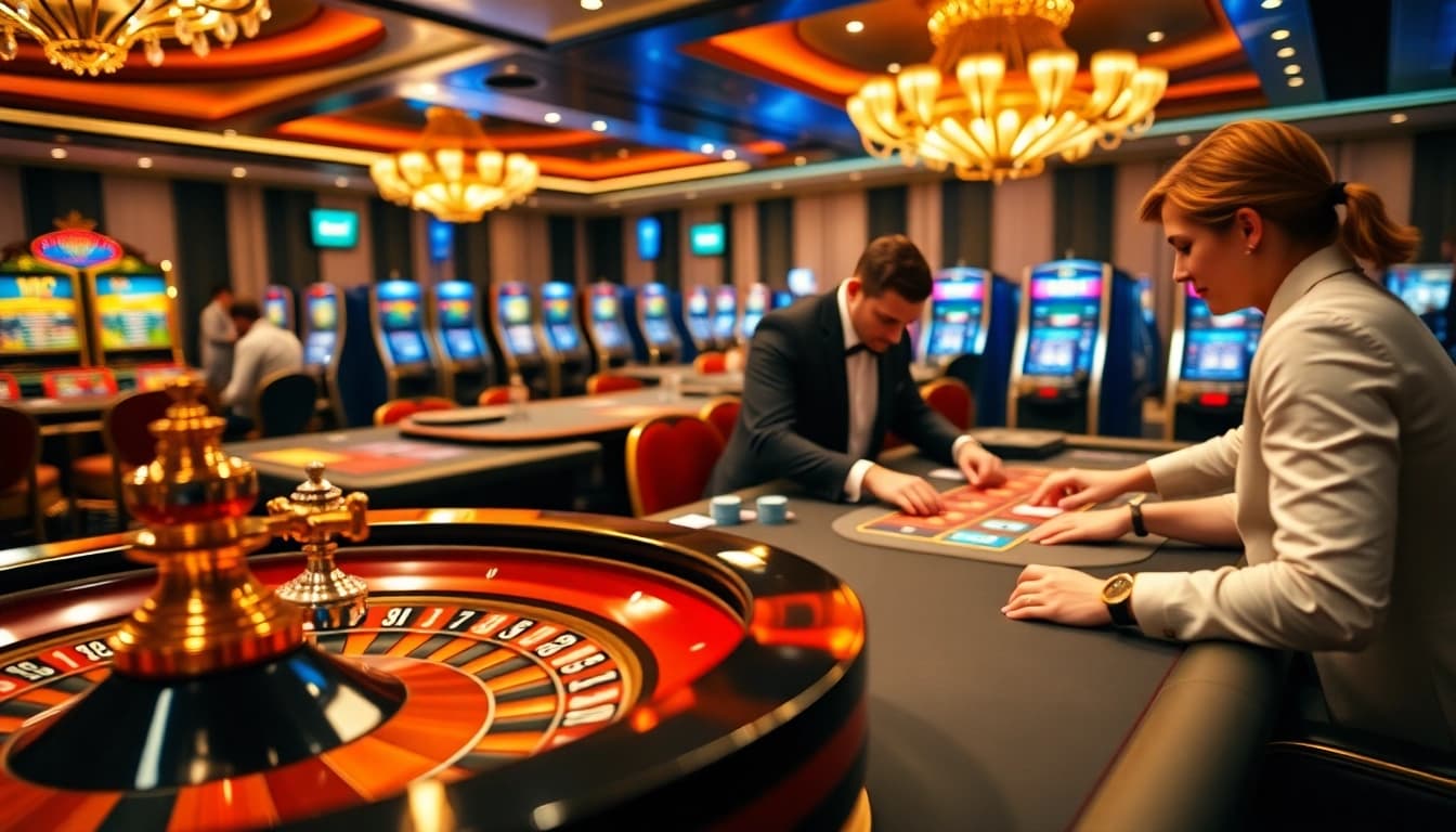 Experience thrilling gameplay at ok8386 casino with vibrant poker tables and dynamic roulette action.