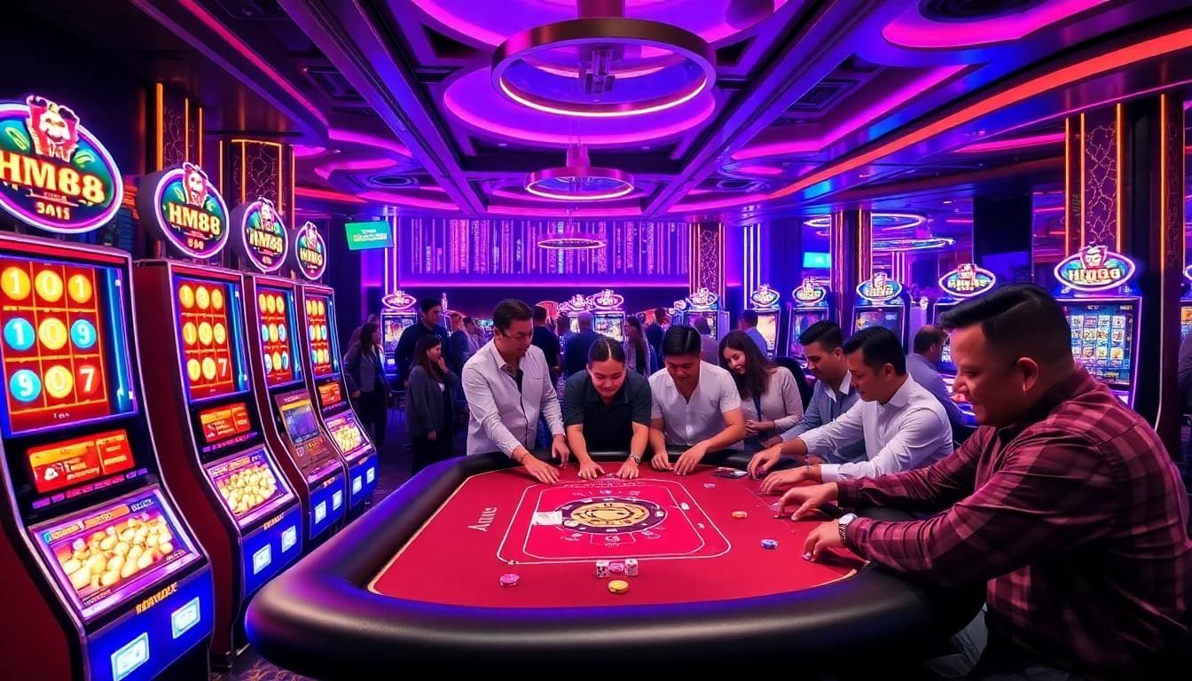 Experience lively casino action at HM88 with players engaging at a gaming table.