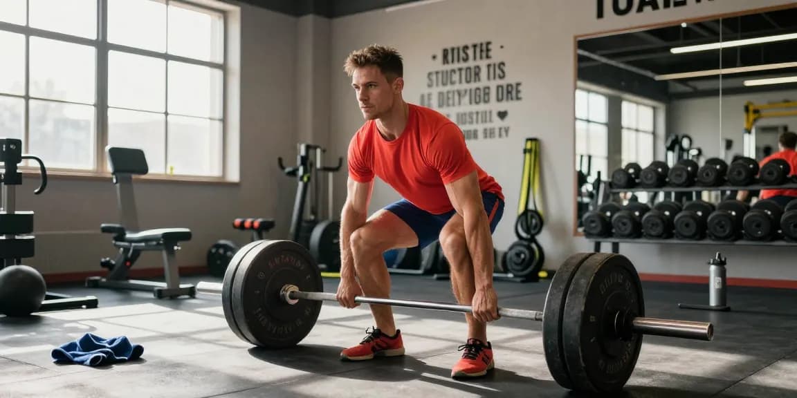 Kraftsportler hebt Gewichte im Steroidshop-Fitnessstudio und zeigt Hingabe und Fitness.