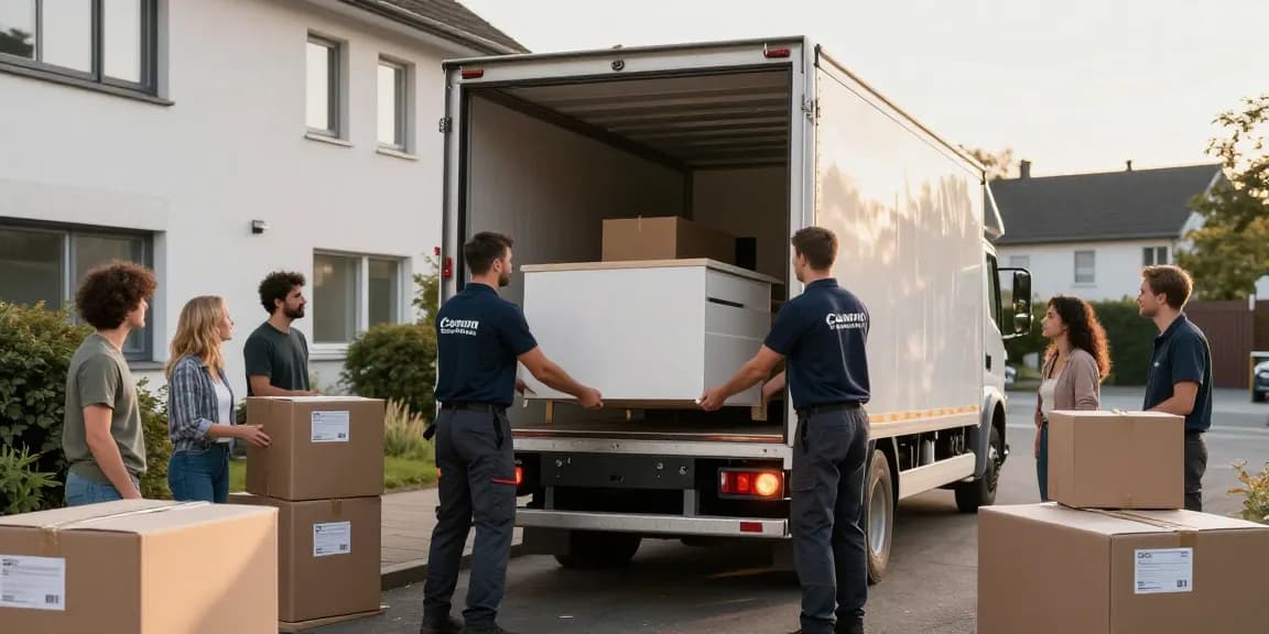 Professionelles Umzugsunternehmen Ludwigshafen lädt Möbel in den Umzugstruck.