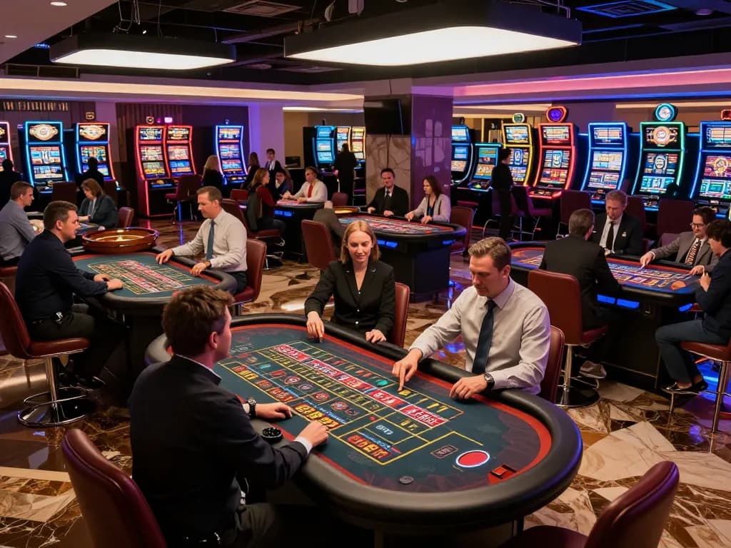 Players engaging in thrilling roulette games at Bsport casino, showcasing vibrant neon atmosphere and luxurious setting