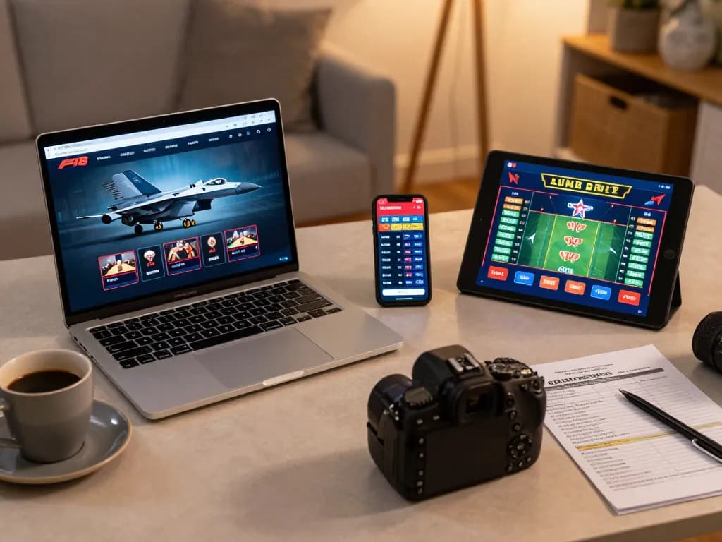 Player enjoying strategic online F168 gaming on multiple devices in a cozy home environment.
