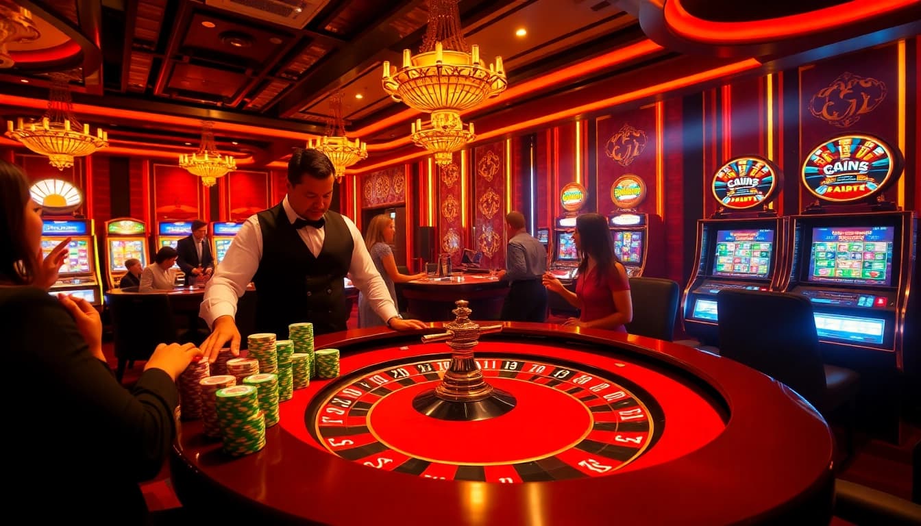 Exciting gameplay at nhà cái fun79 featuring an elegant casino scene with a roulette table and players engaged.