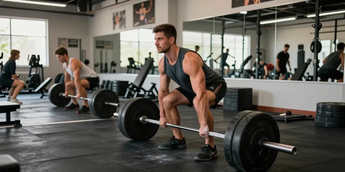 Anabolika Shop Deutschland - Bodybuilder hebt Gewichte in einem modernen Fitnessstudio und zeigt Stärke und Entschlossenheit.