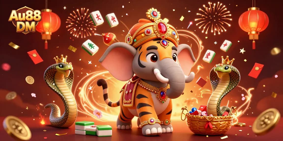 Experience thrilling winnings at Au88 DM with a lively 3D casino scene filled with festive elements.