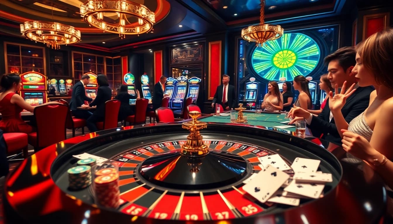 Players enjoying a thrilling game at a luxury casino table, highlighting bdtk1 org in an exciting atmosphere.