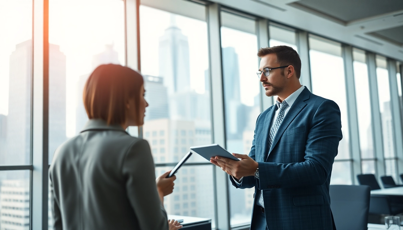 Ein engagierter Headhunter Schweiz im modernen Büro, der strategische Einstellungen bespricht.