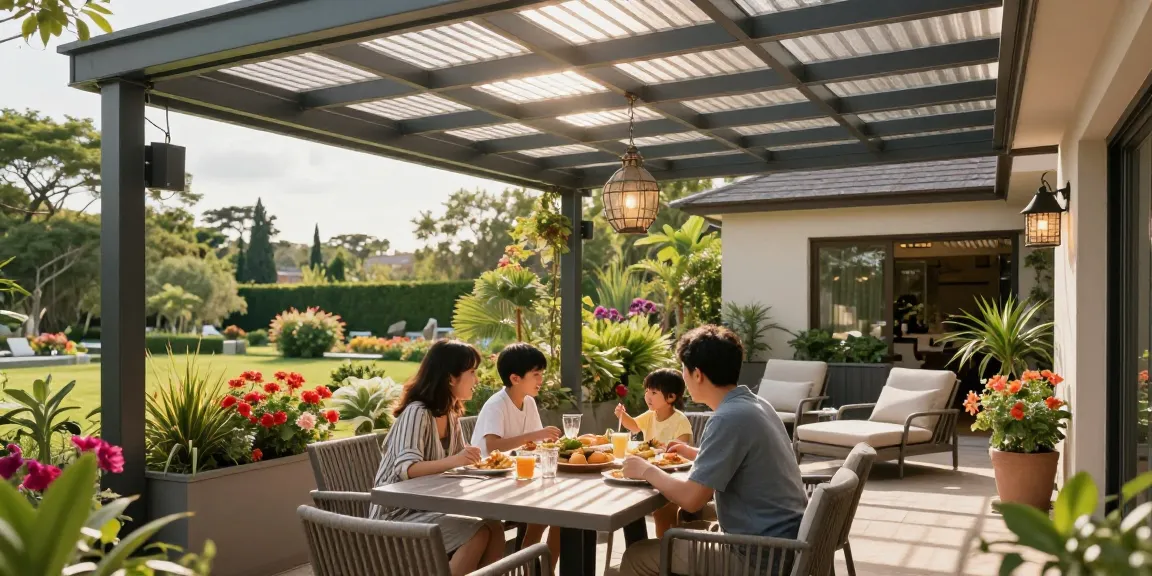 Genießen Sie Terrassenüberdachungen im Freien mit einer modernen Aluminiumstruktur für perfekten Wetterschutz.