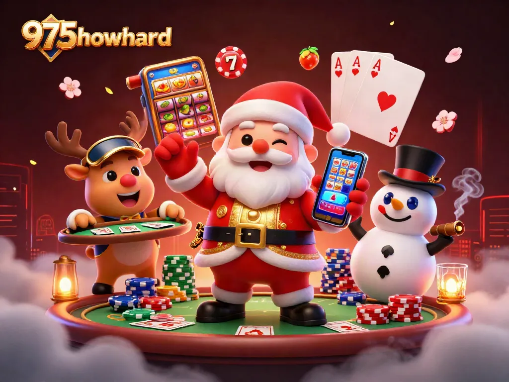Experience fun at 975howard with Santa, a reindeer dealer, and a poker chip snowman.