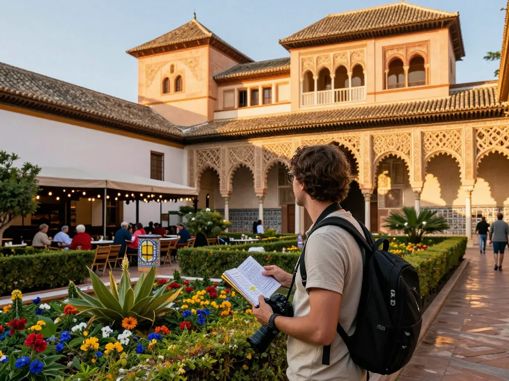 Reisetipps Sevilla: Ein Reisender entdeckt das historische Real Alcázar im lebhaften Sevilla.