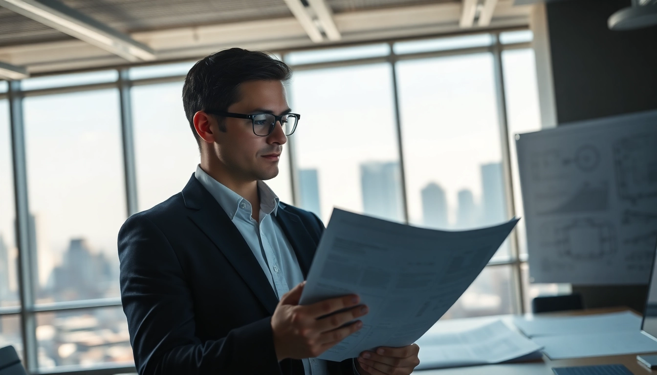 Headhunter Ingenieure analysiert Bewerbungen in modernem Büro mit technischen Elementen.