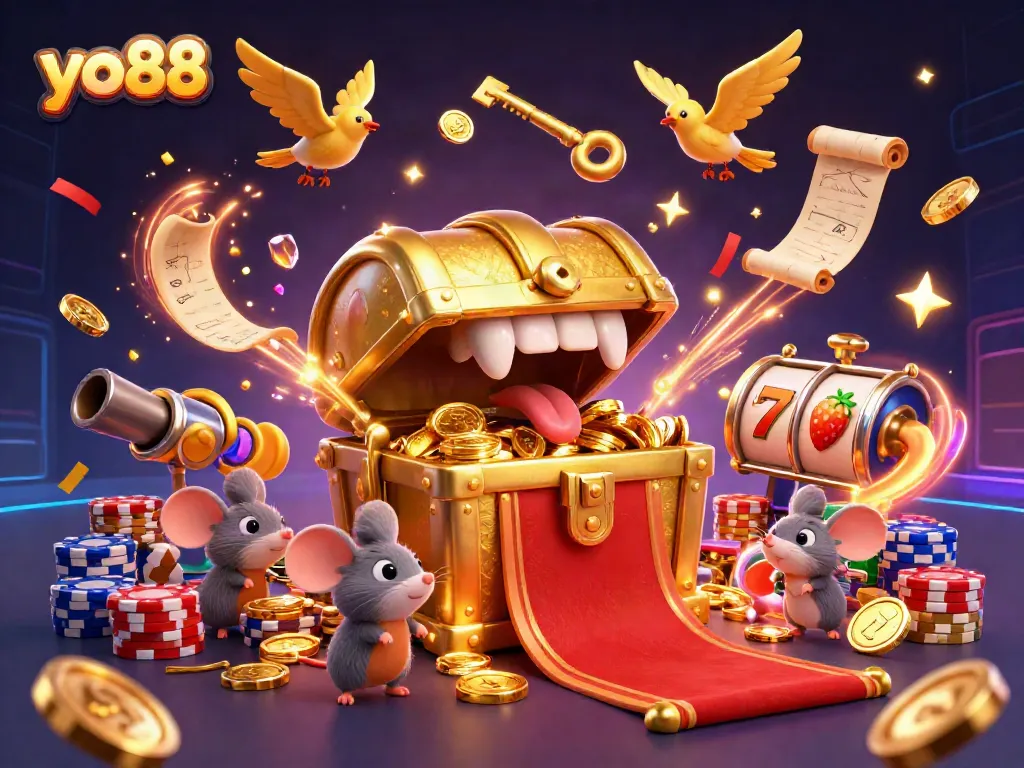 Experience yo88's thrilling adventures with treasure chests, cascading coins, and vibrant fish games.