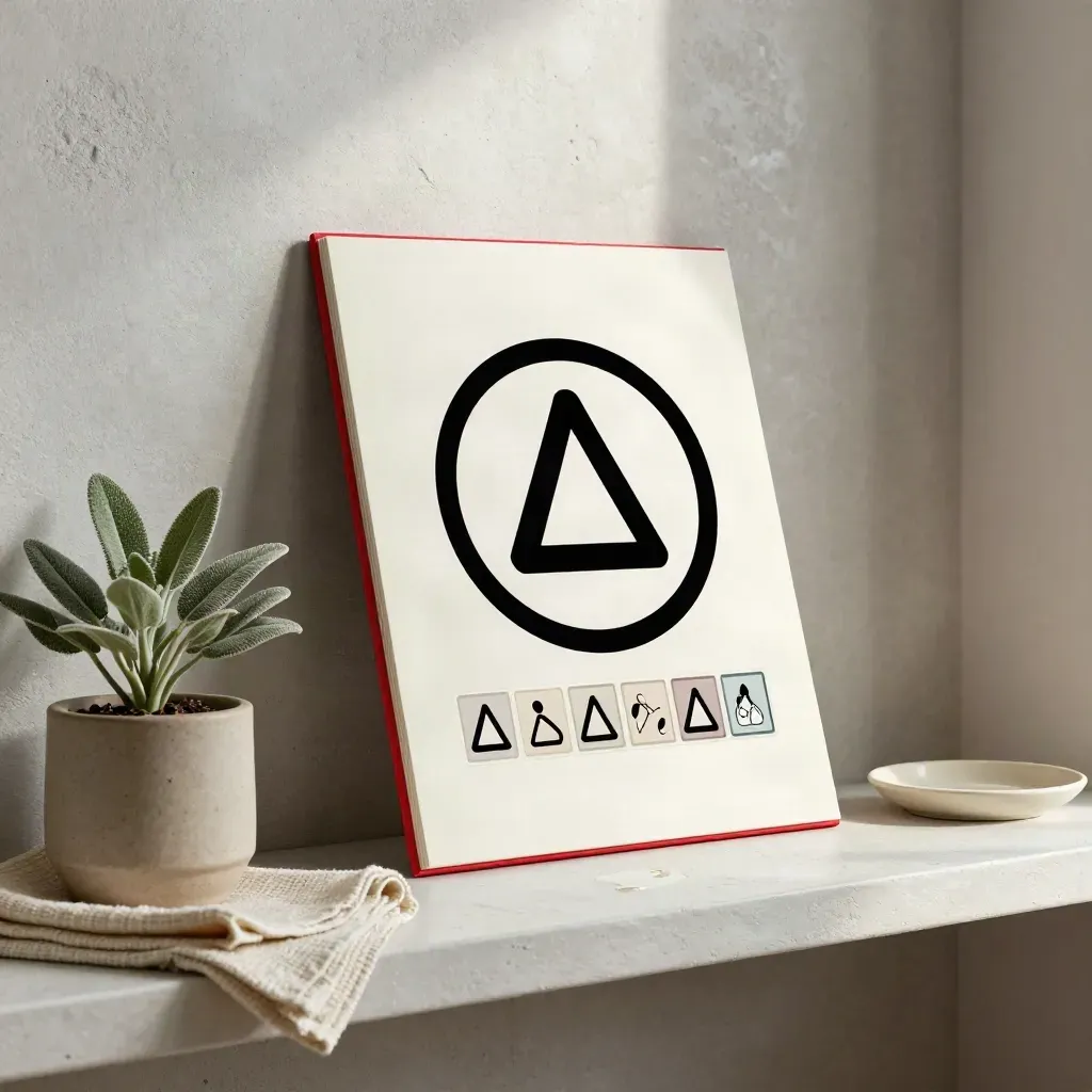 Prüfboard für Allergensymbole mit Pflanze, Tuch und Schale auf hellem Regal.