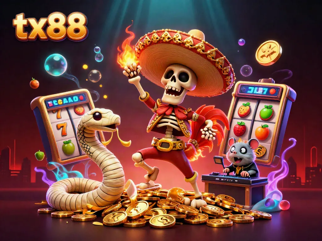 Experience the thrill of winning at tx88 with a vibrant 3D casino scene featuring dynamic characters and rich game elements.