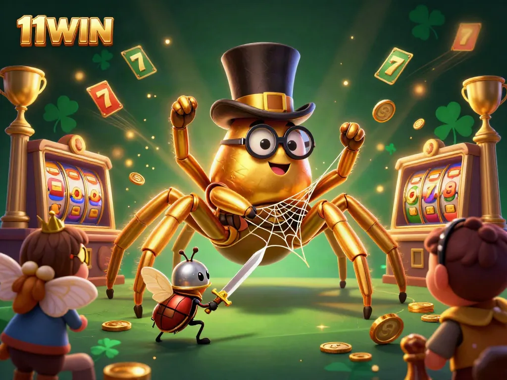 Experience the thrilling dynamics of 11WIN with golden visuals and casino excitement in a captivating 3D digital scene.