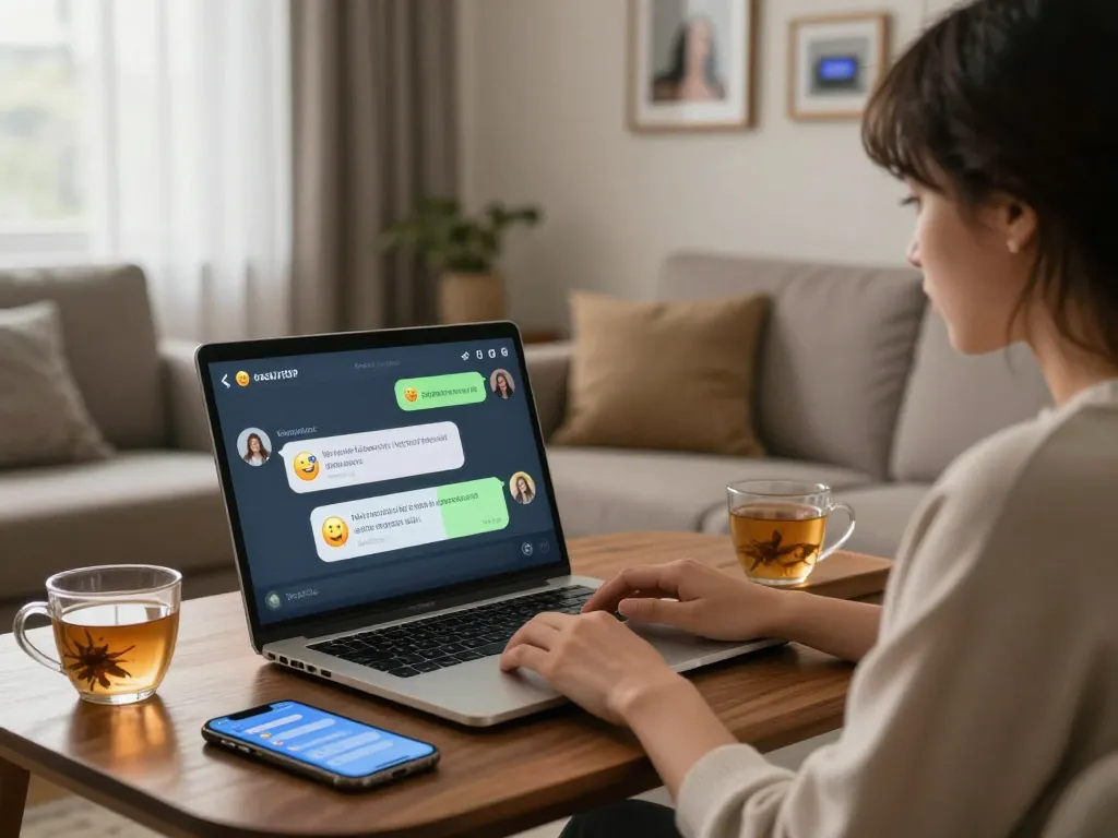 Engaging with a girlfriend AI on a laptop, showcasing a cozy virtual relationship experience.