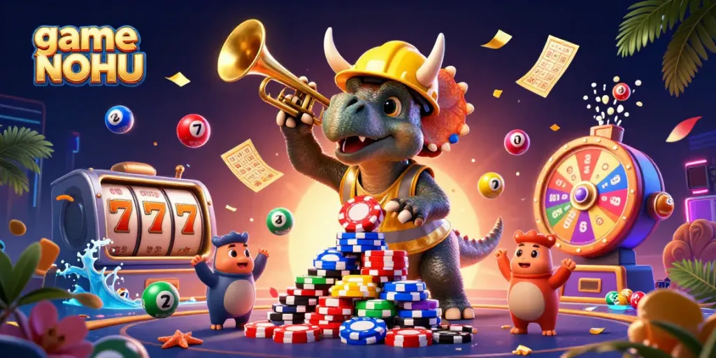 Experience the excitement of game NOHU with vibrant casino elements and cheerful characters bringing gaming to life.