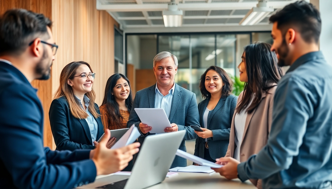 Headhunter IT professionals engaging with diverse candidates in a modern office environment.
