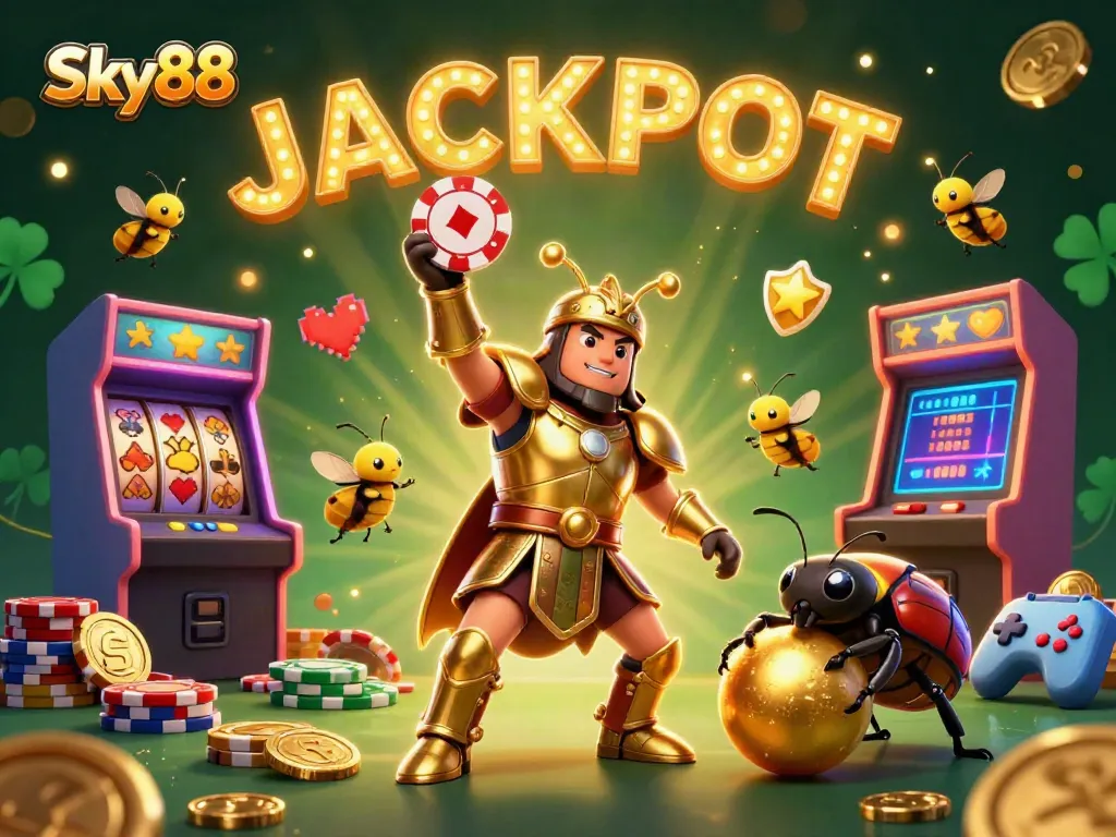 Experience exciting Sky88 gameplay with vibrant characters and dazzling casino elements in this rich illustration
