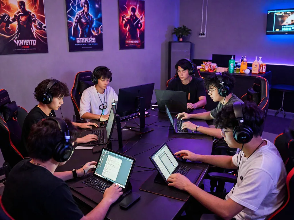 Energetic gaming environment with players engaged in sv88 matches, showcasing technology and social interaction.