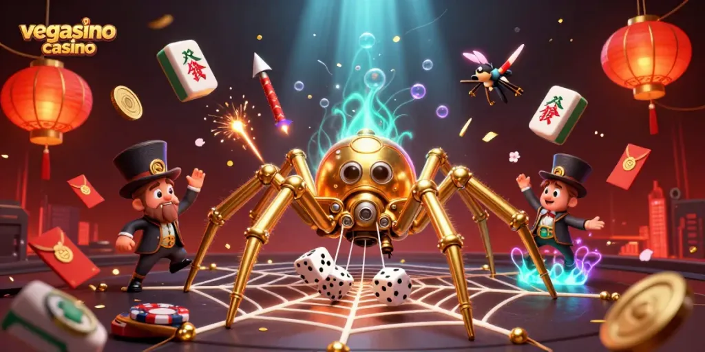 Experience the excitement of vegasino casino with a dynamic scene of steampunk characters and casino elements.