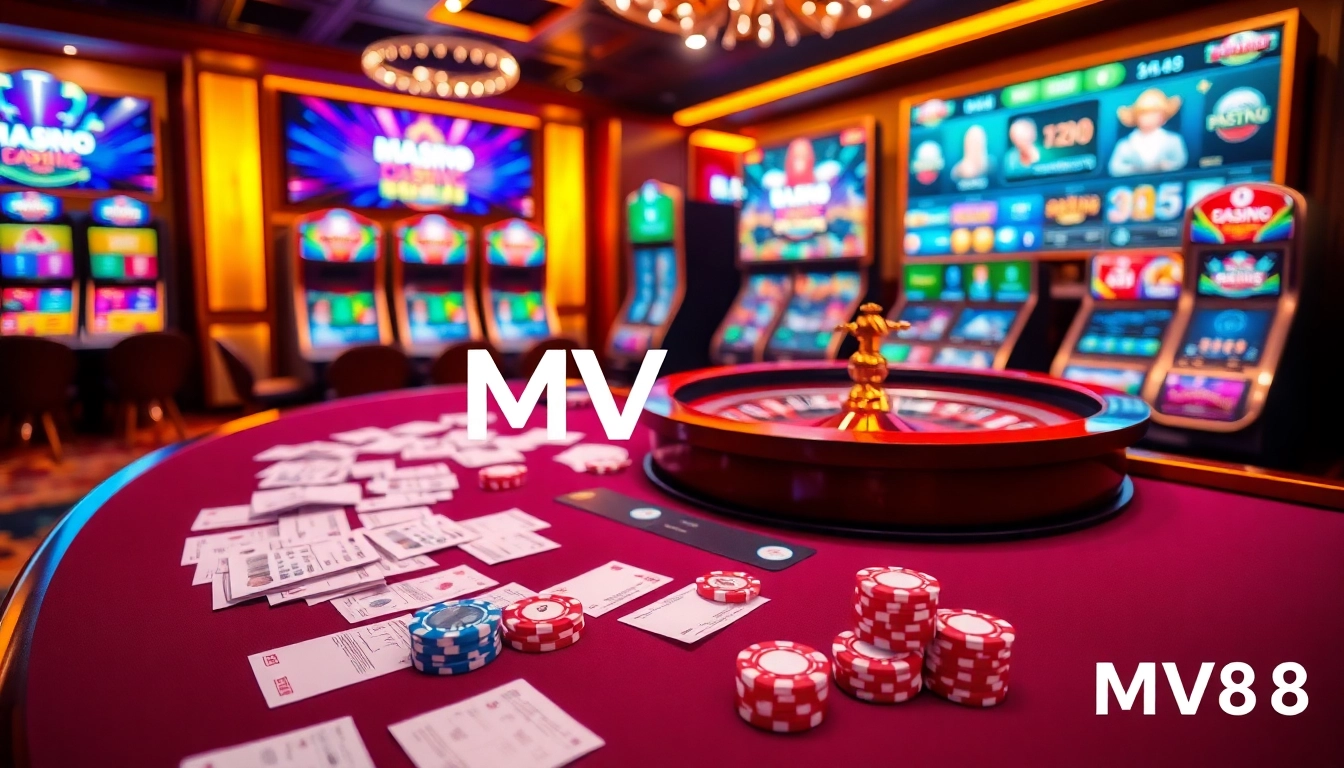 Experience thrilling gambling at MV88 with vibrant casino tables and modern online gaming interfaces.