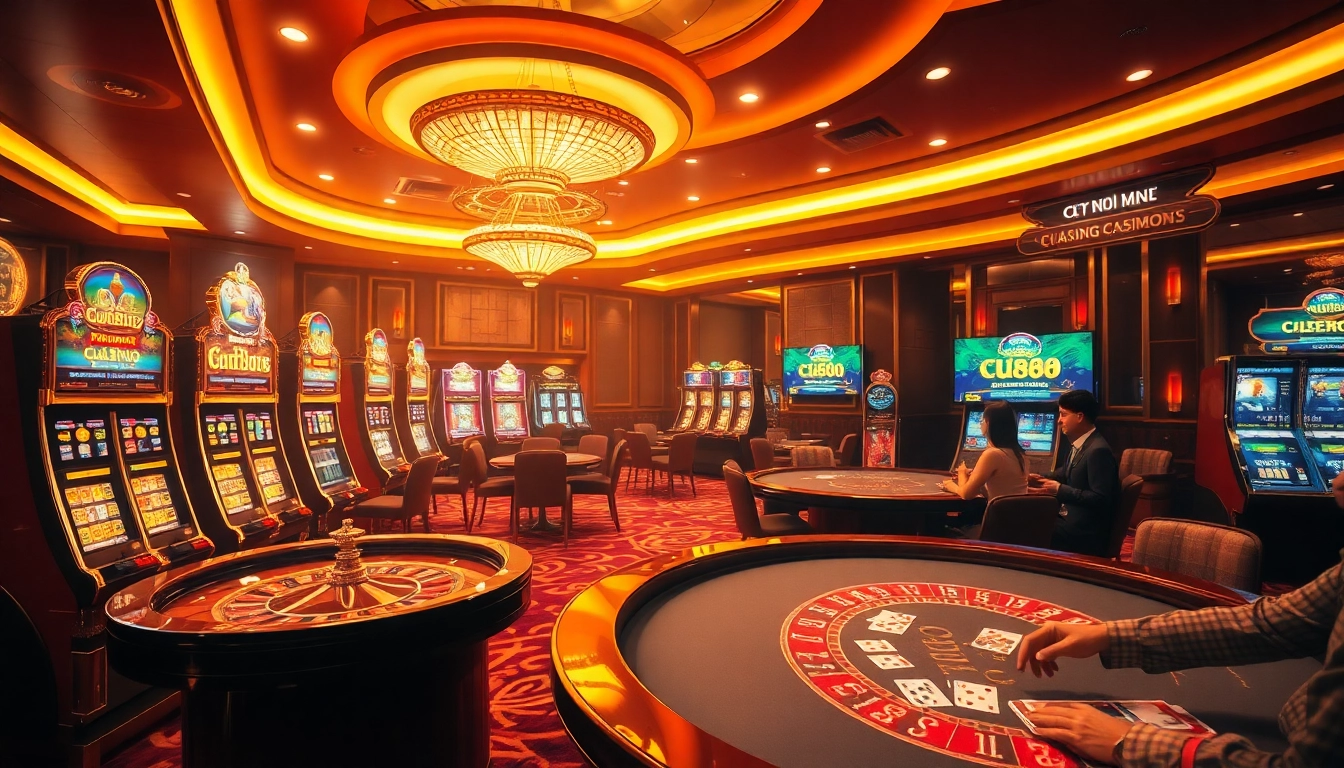 Players enjoying games at nhà cái uu88 with vibrant casino elements and stylish decor.