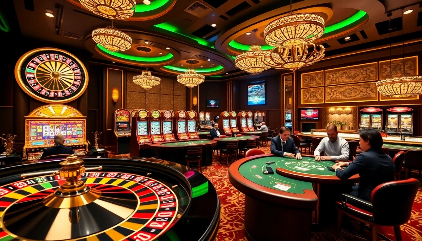 Experience the excitement of 69VN with vibrant casino elements like roulette wheels and slot machines.
