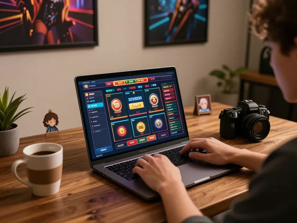 Engaging online gaming scene on 789betpa showcasing a player using a laptop to explore casino games.