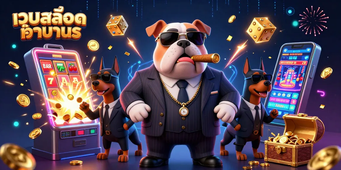 Spin the เว็บสล็อตทดลอง featuring a mafia bulldog and Doberman bodyguards amid a jackpot explosion.